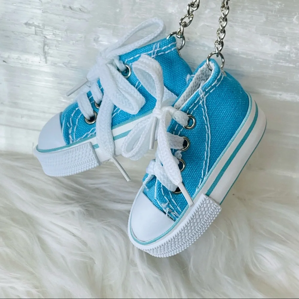 MINI SNEAKER KEYRINGS set if 2 blue his & hers running shoes Athlete Trainers - Picture 4 of 5